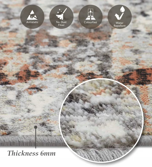 Beige and Grey Abstract Pattern Machine made  Bedside Runner, 65x110 cm
