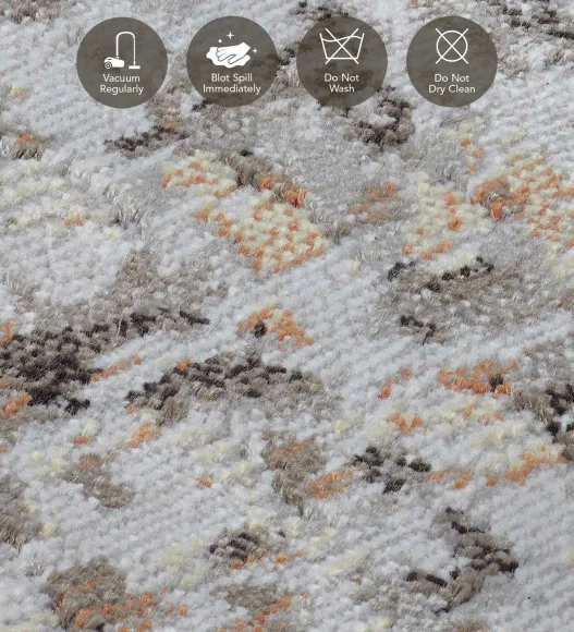 Beige and Grey Abstract Pattern Machine made  Bedside Runner, 65x110 cm