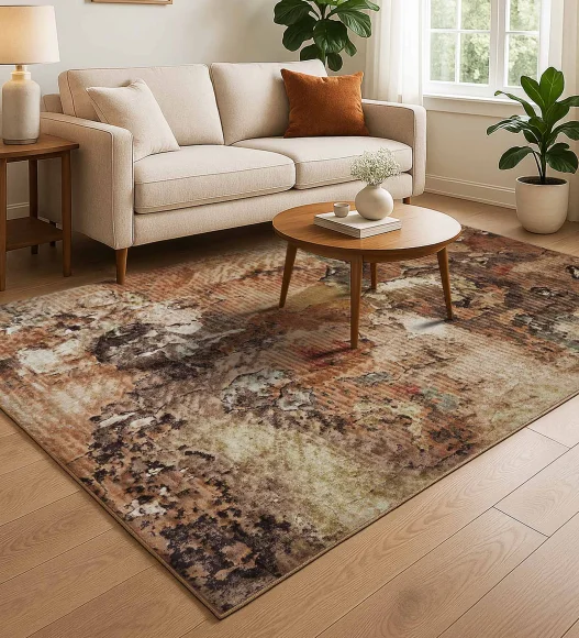 Rust and Cream Abstract Pattern  Viscose Carpet, 200x290 cm
