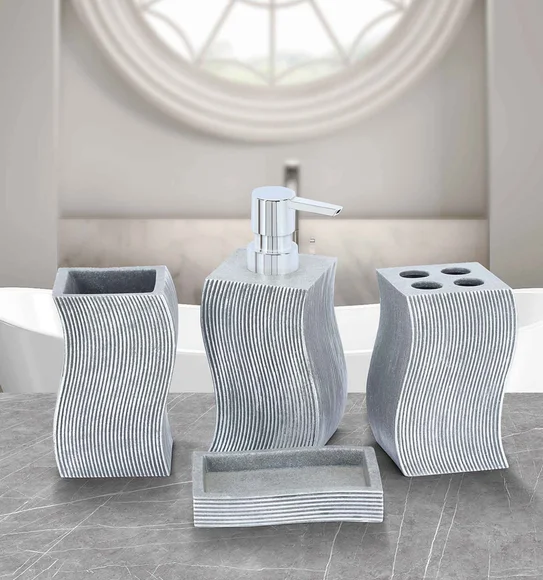 Alvina Polyresin Bath Set Silver