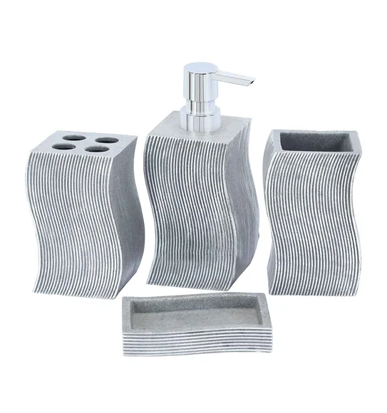 Alvina Polyresin Bath Set Silver