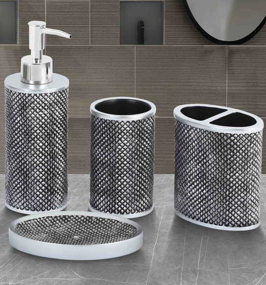 Alvina Polyresin Bath Set Silver Grey