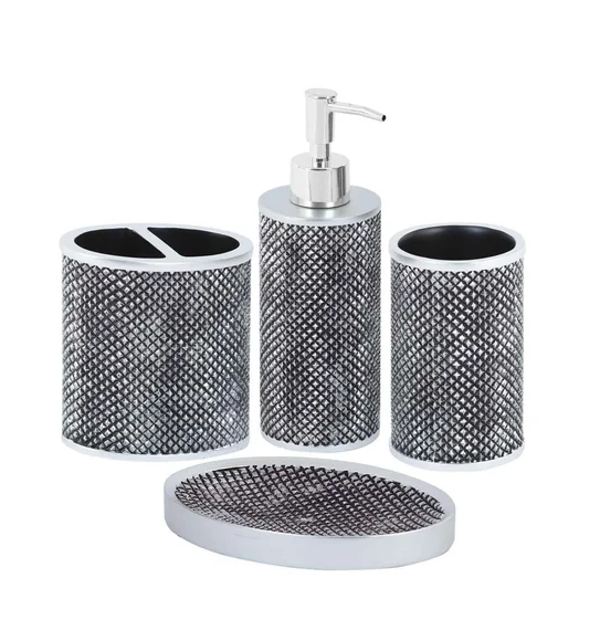 Alvina Polyresin Bath Set Silver Grey