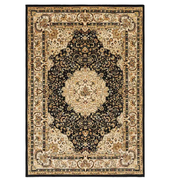 Esfahan Classical Machine Made Carpet Black and Beige