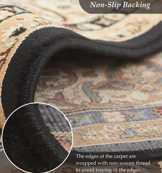 Esfahan Classical Machine Made Carpet Black and Beige