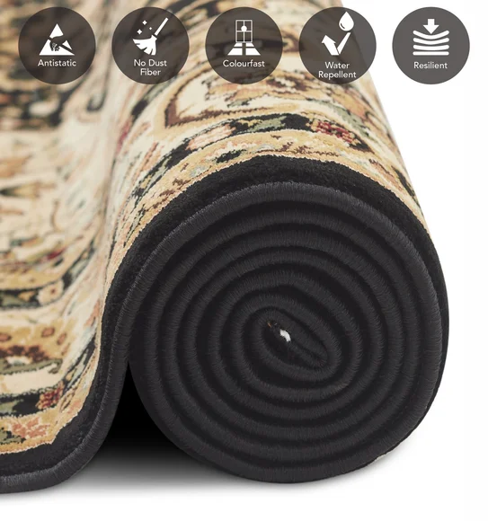 Esfahan Classical Machine Made Carpet Black and Beige