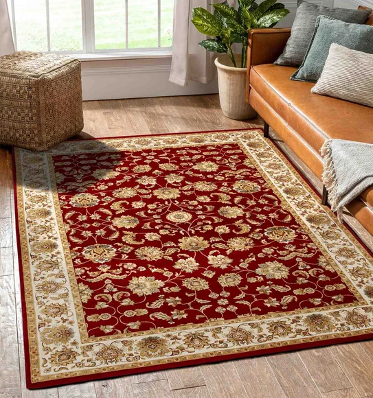 Esfahan Classical Machine Made Carpet Red Cream