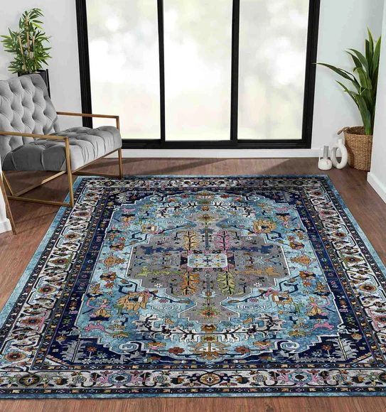 Trojan Classical Carpet Navy and Blue