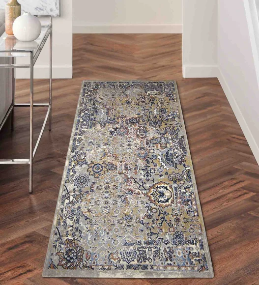 Castle Faded Floral Vintage Runner L.Grey