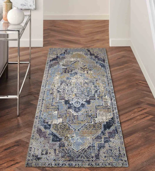 Castle Vintage Medallion Neo Classical Runner Blue