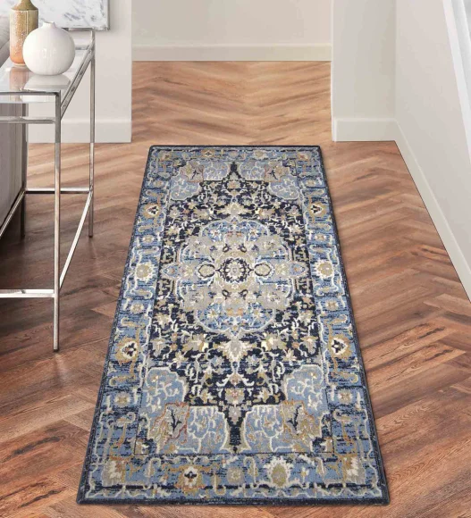 Castle Ornate Medallion Neo Classical Runner Blue
