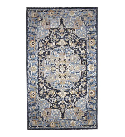 Castle Ornate Medallion Neo Classical Runner Blue