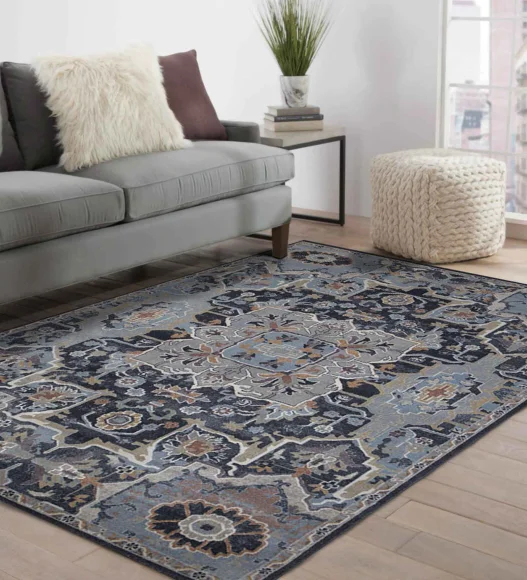 Castle Courtyard Neo Classical Carpet Navy