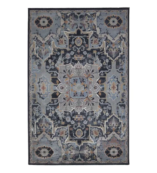 Castle Courtyard Neo Classical Carpet Navy