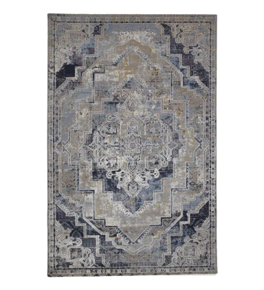 Castle Vintage Medallion Neo Classical Carpet Blue