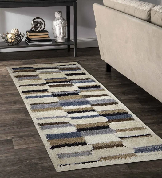 Husky Striped Shaggy Runner D.Brown