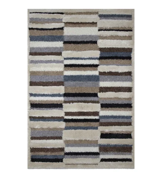 Husky Striped Shaggy Carpet D.Brown