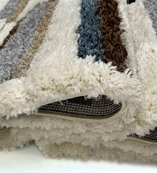 Husky Striped Shaggy Carpet D.Brown