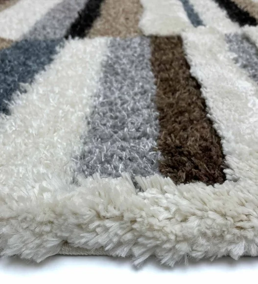 Husky Striped Shaggy Carpet D.Brown