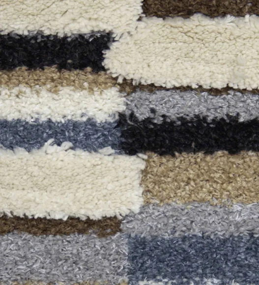 Husky Striped Shaggy Carpet D.Brown