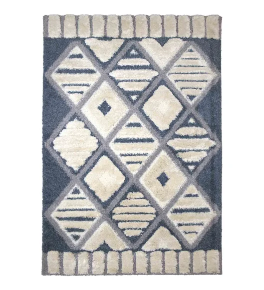 Husky Pin Striped Diamond Shaggy Carpet Cream
