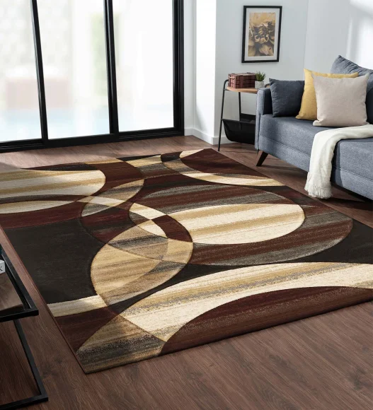 Brown and Beige Rectangular Shape Abstract Pattern Carpet, 240x340 cm
