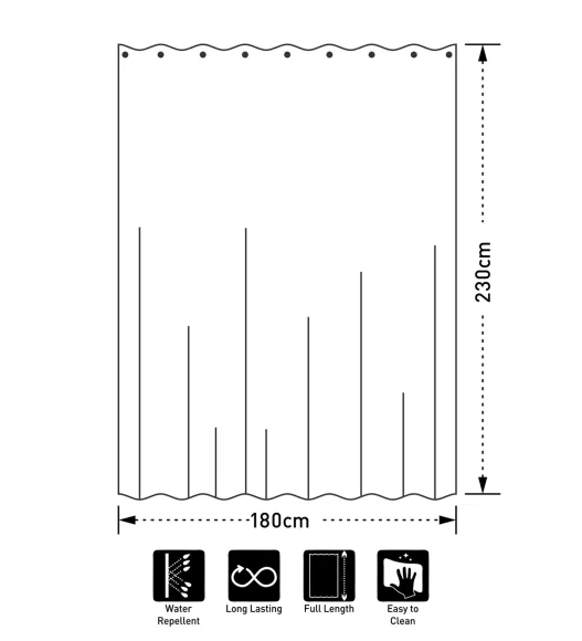 Hilton Water Repellent Polyester Shower Curtain Grey