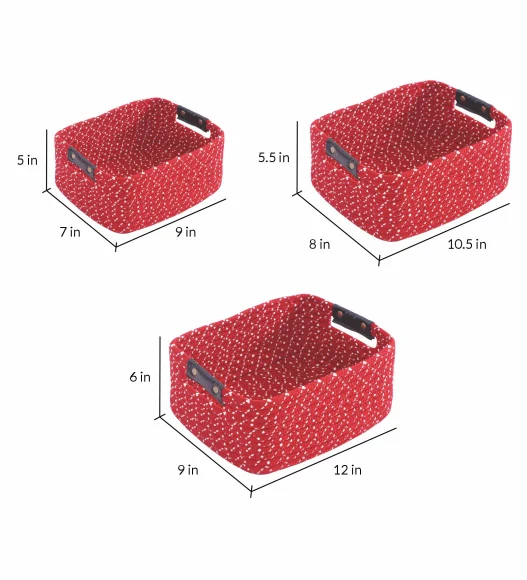 Nefais Set of 3 Pcs Storage Basket Red