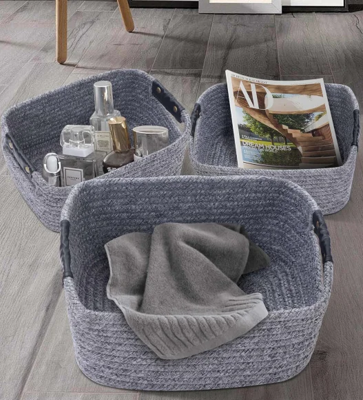 Nefais Set of 3 Pcs Storage Basket Dark Grey