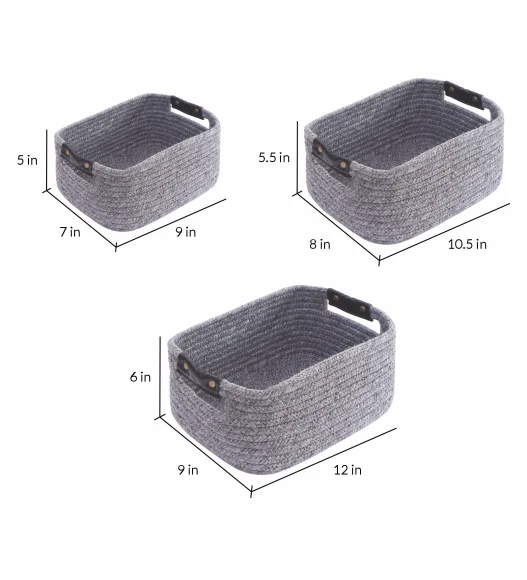 Nefais Set of 3 Pcs Storage Basket Dark Grey