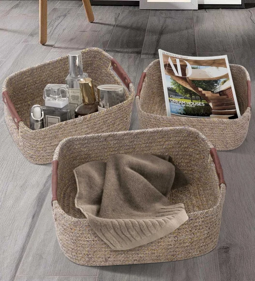 Nefais Set of 3 Pcs Storage Basket Beige
