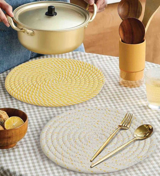 Icon Set Of 4 Heat Resistant Cotton Trivet Yellow