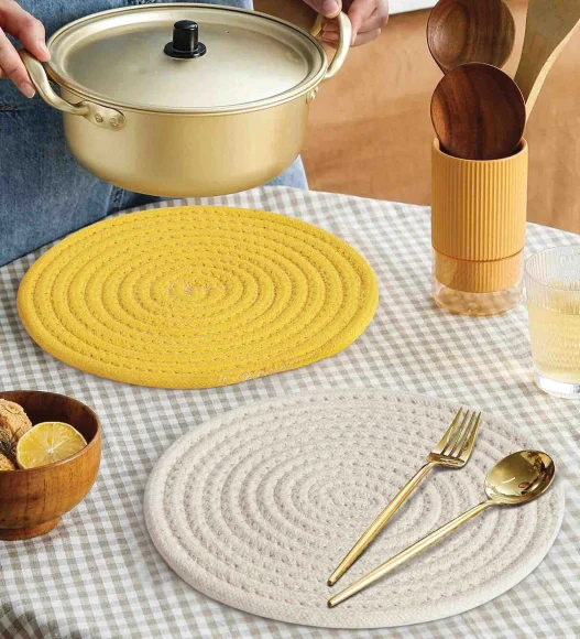 Icon Set Of 4 Heat Resistant Cotton Trivet Yellow