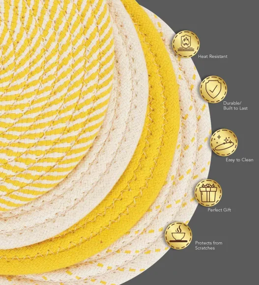 Icon Set Of 4 Heat Resistant Cotton Trivet Yellow