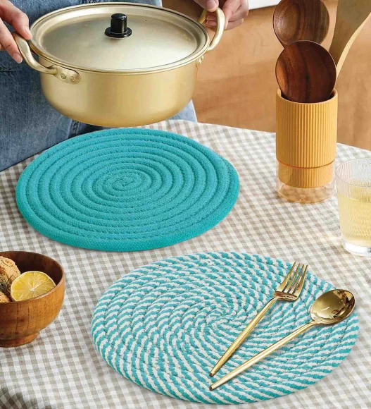 Icon Set Of 4 Heat Resistant Cotton Trivet Teal