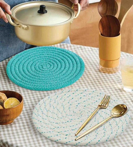 Icon Set Of 4 Heat Resistant Cotton Trivet Teal