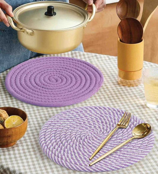Icon Set Of 4 Heat Resistant Cotton Trivet Purple