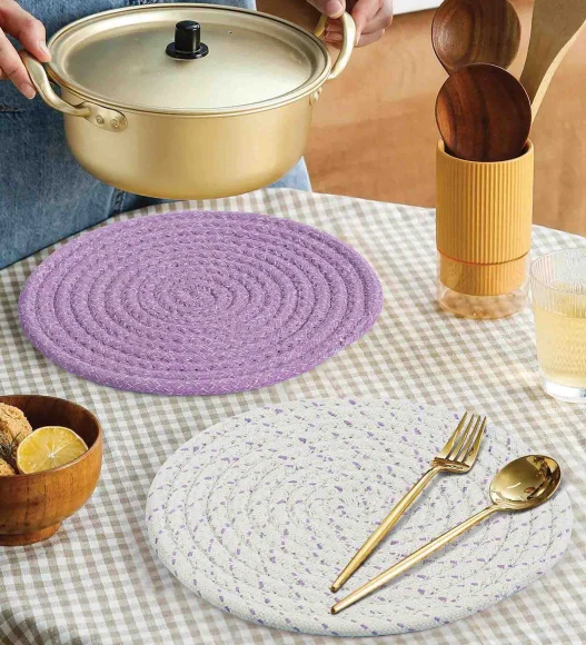 Icon Set Of 4 Heat Resistant Cotton Trivet Purple