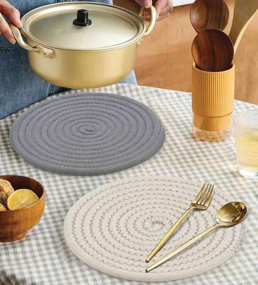 Icon Set Of 4 Heat Resistant Cotton Trivet Grey