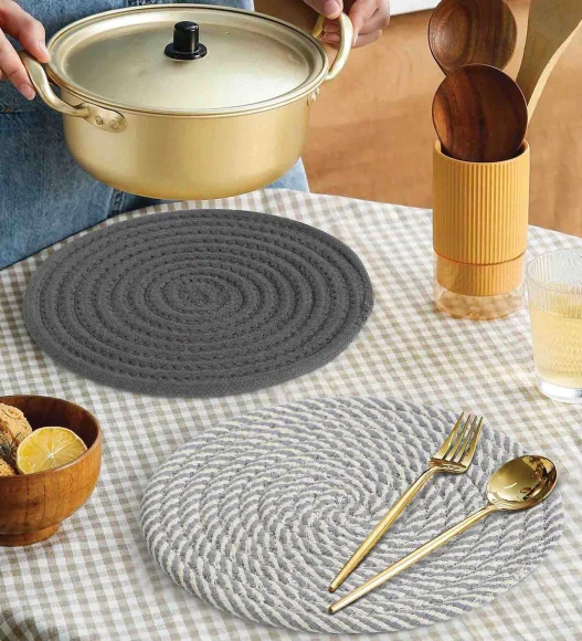 Icon Set Of 4 Heat Resistant Cotton Trivet Grey