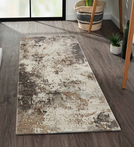 Aquarius Abstract Machine Made Runner Cream and Brown