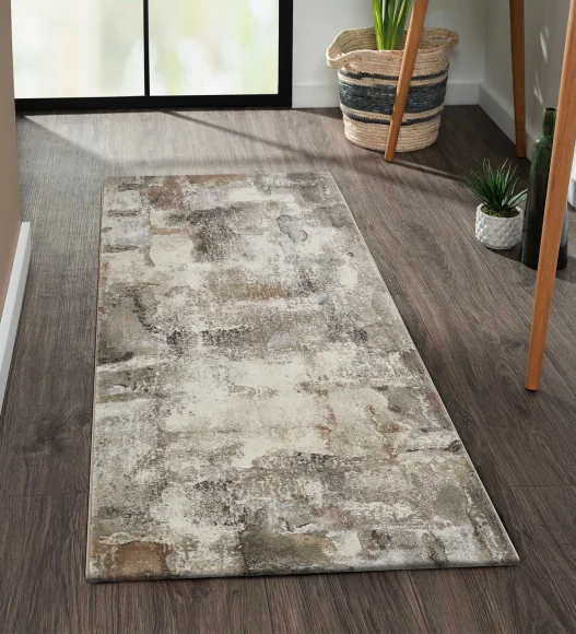 Aquarius Floral Machine Made Runner Brown