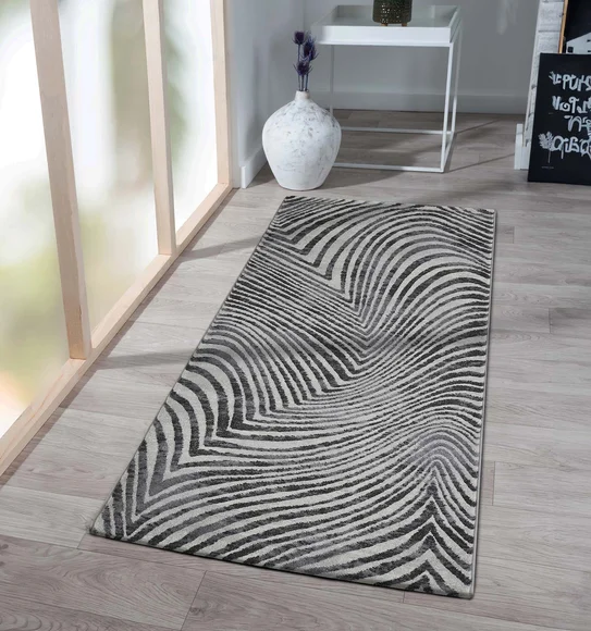 Aquarius Abstract Machine Made Runner Grey