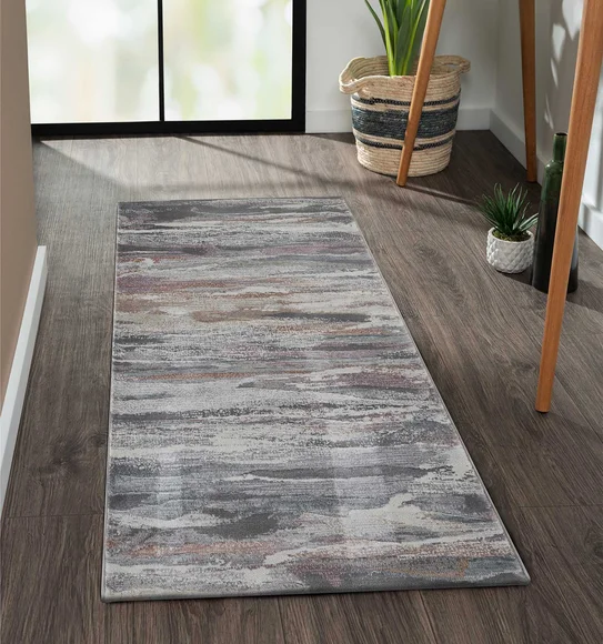 Aquarius Abstract Machine Made Runner Grey