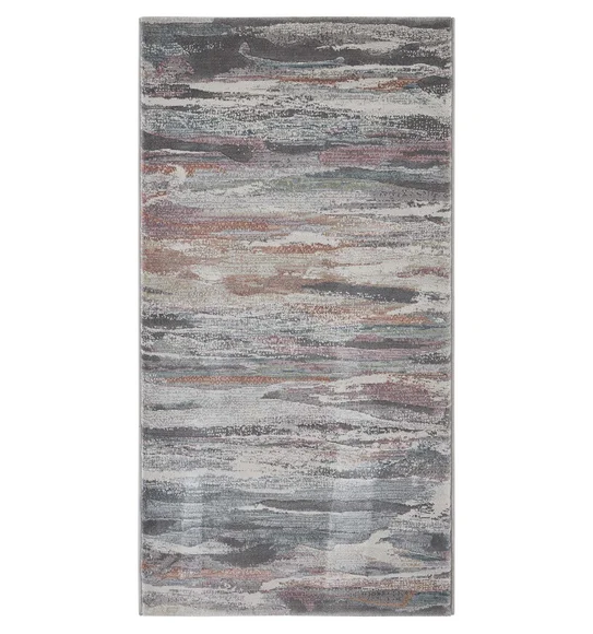 Aquarius Abstract Machine Made Runner Grey