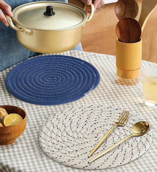 Icon Set Of 4 Heat Resistant Cotton Trivet Navy Blue
