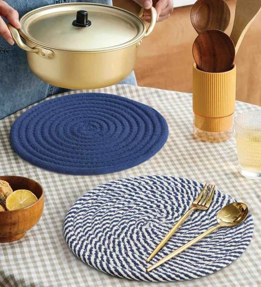 Icon Set Of 4 Heat Resistant Cotton Trivet Navy Blue