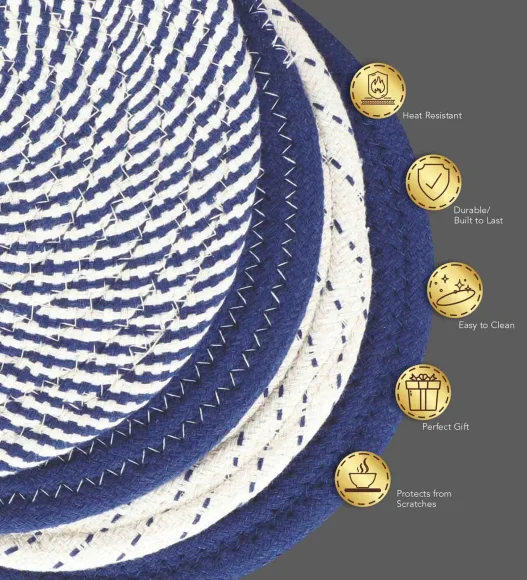 Icon Set Of 4 Heat Resistant Cotton Trivet Navy Blue