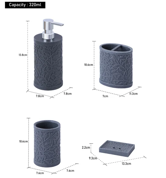 Alvina Polyresin Bath Set L Grey