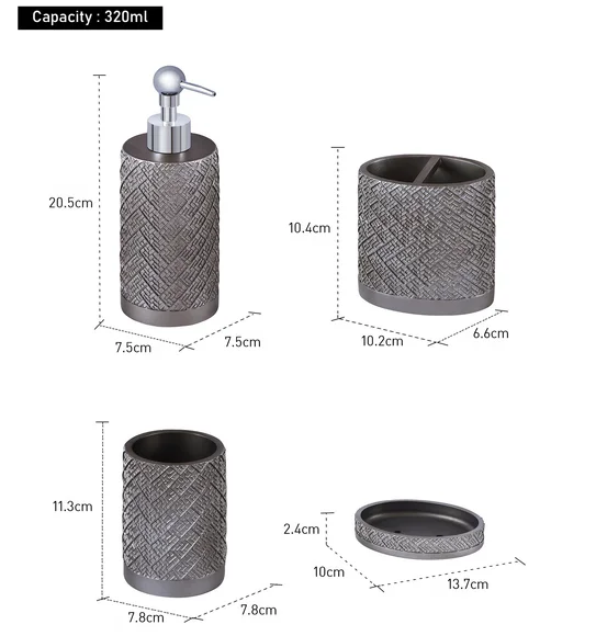 Alvina Polyresin Bath Set Dark Grey